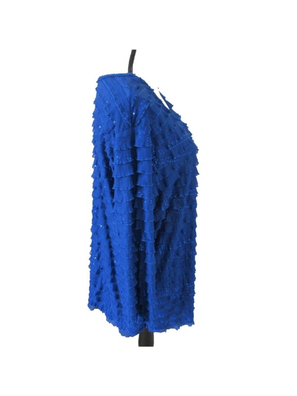 Vintage Cactus Womens XL Royal Blue Multi-Tiered Ruffle Sequin Top Made in USA - Picture 3 of 7